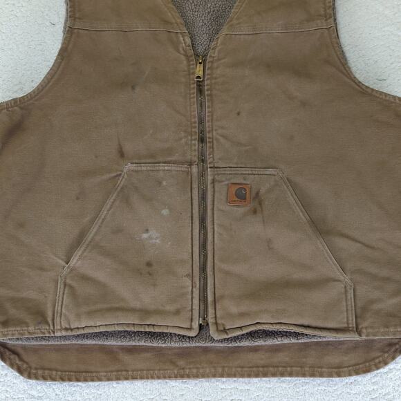 Carhartt Sherpa Lined Sandstone Rugged Canvas Vest V26 FRB Men's Size 2XL Tall - Picture 4 of 9